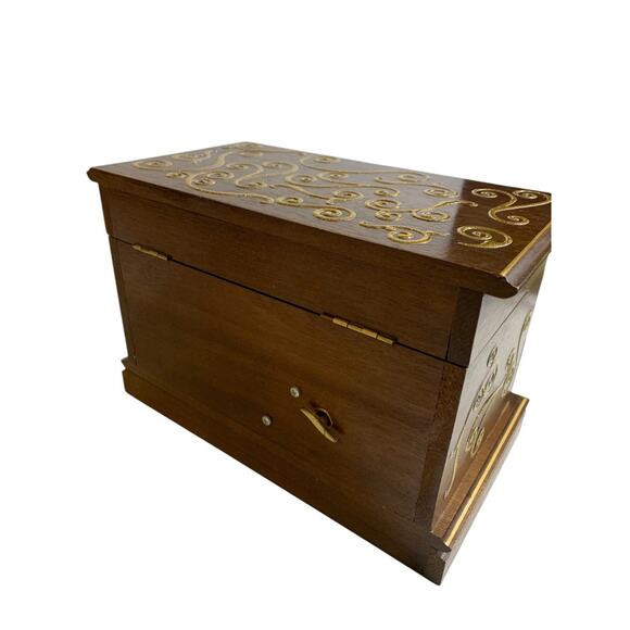 Vintage Refreshed Wood Goldtone Musical Jewelry Box Mirror - Picture 7 of 10